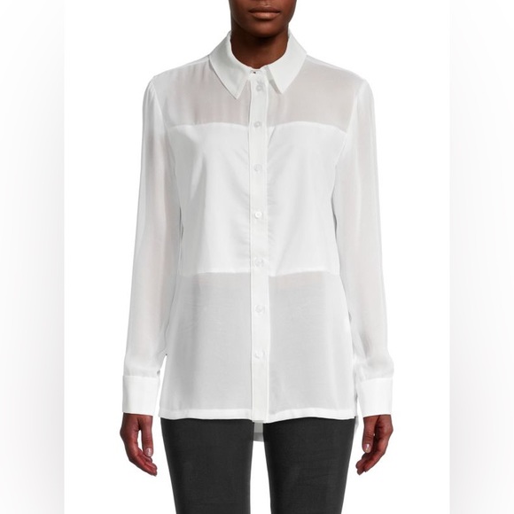 David Lerner “Marlo” solid & sheer button down blouse - Picture 1 of 6